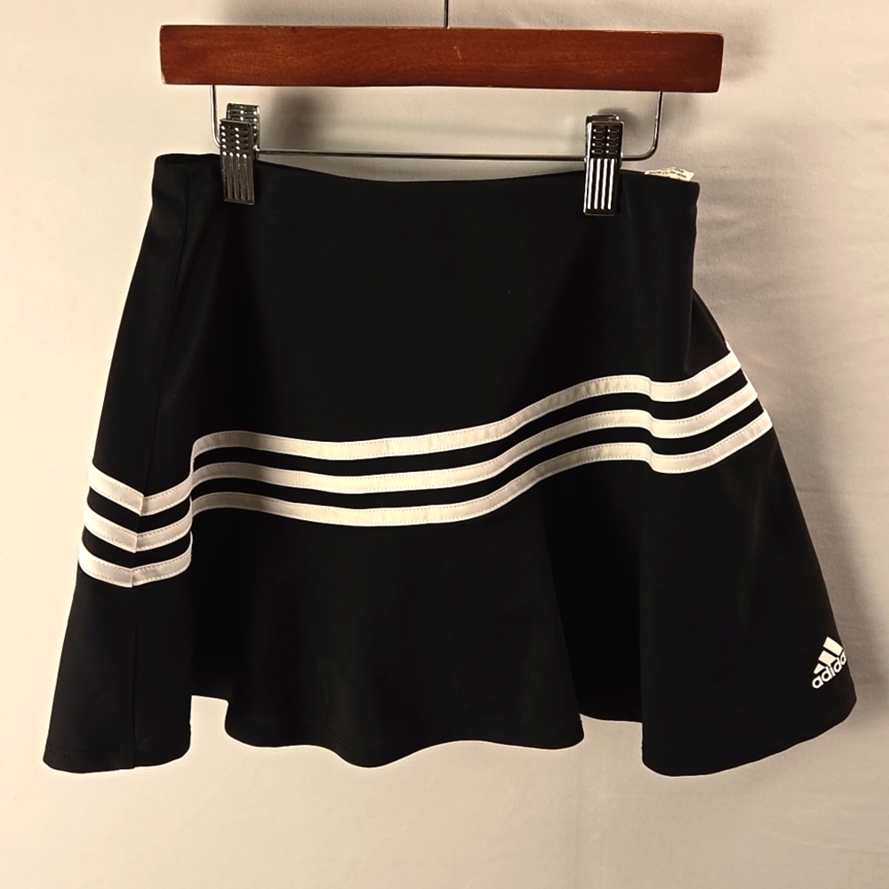 Adidas Skort Athletic Tennis Skirt Black White Stripes Small Excellent